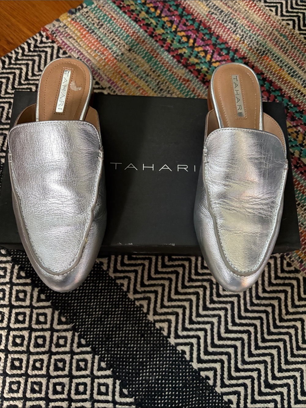 Tahari Silver Metallic Slip-On Loafers